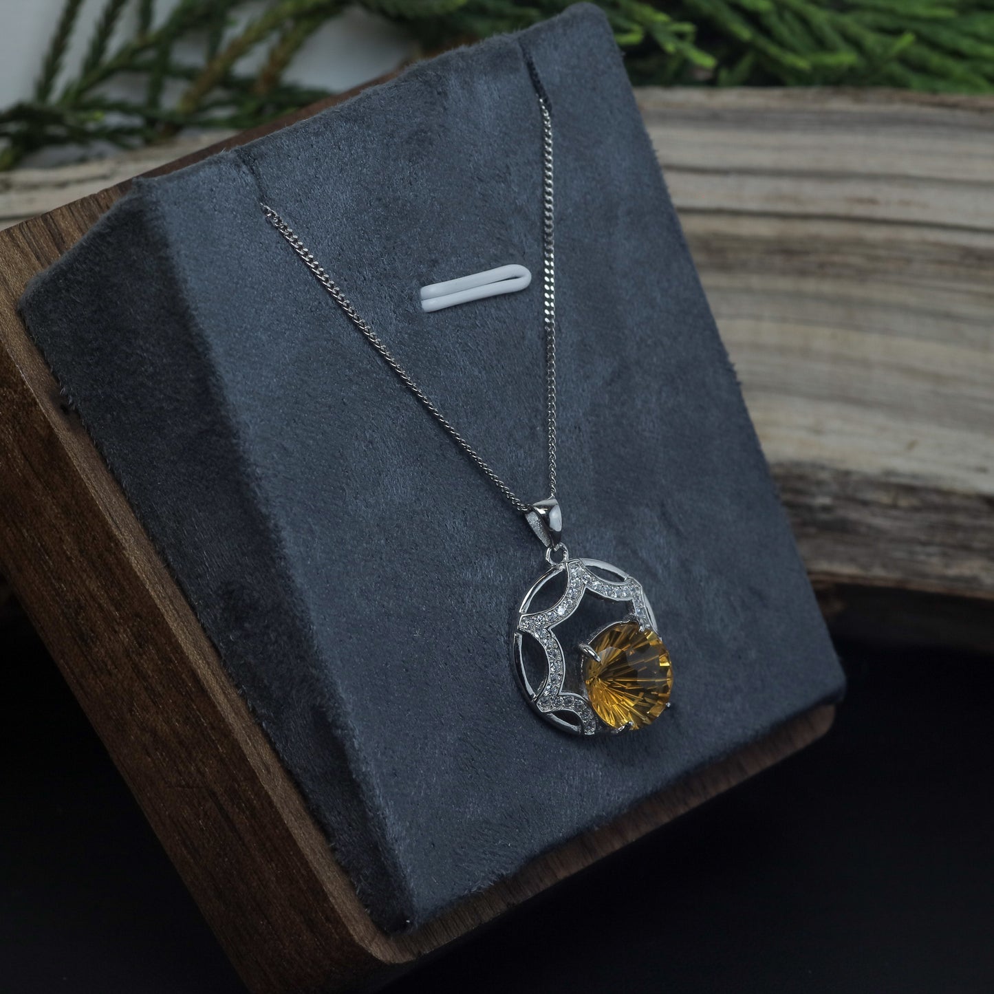 Natural Citrine Sunburst Accent Pendant Necklace