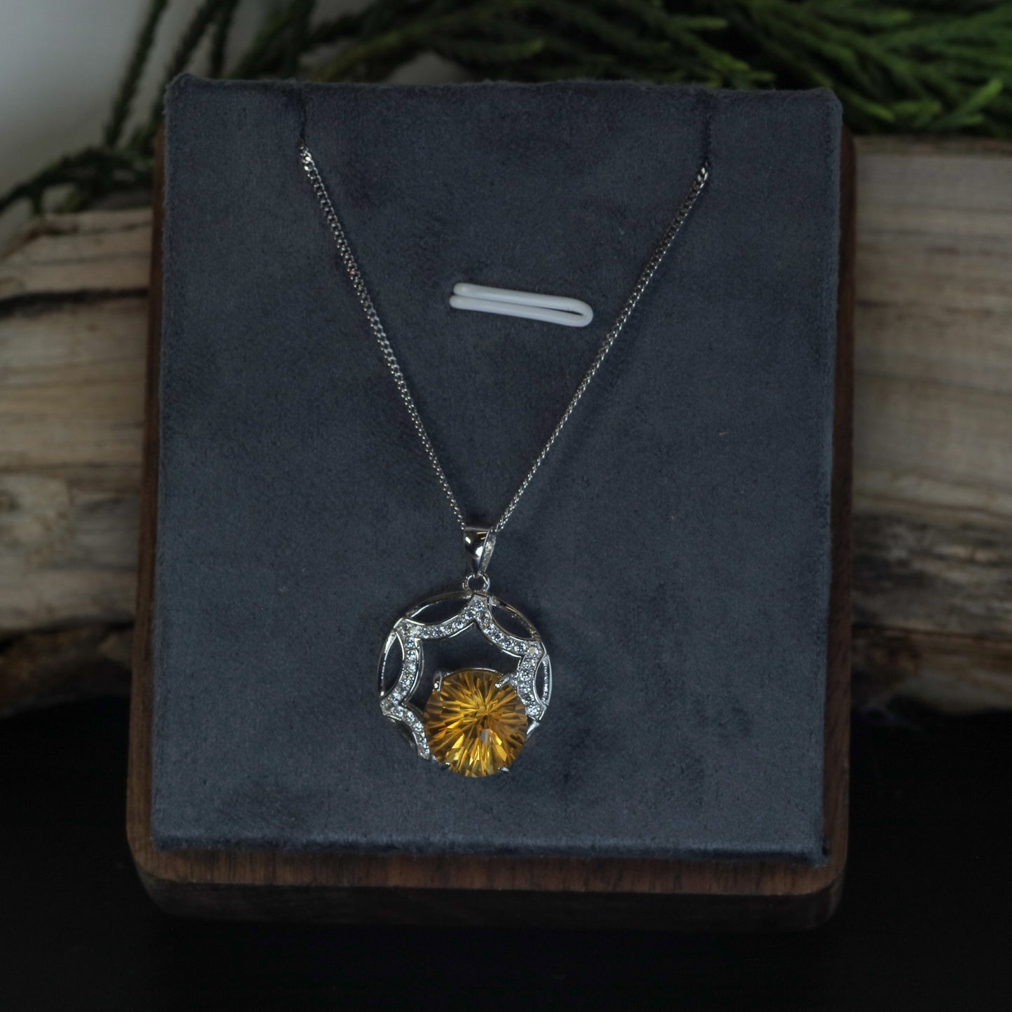 Natural Citrine Sunburst Accent Pendant Necklace