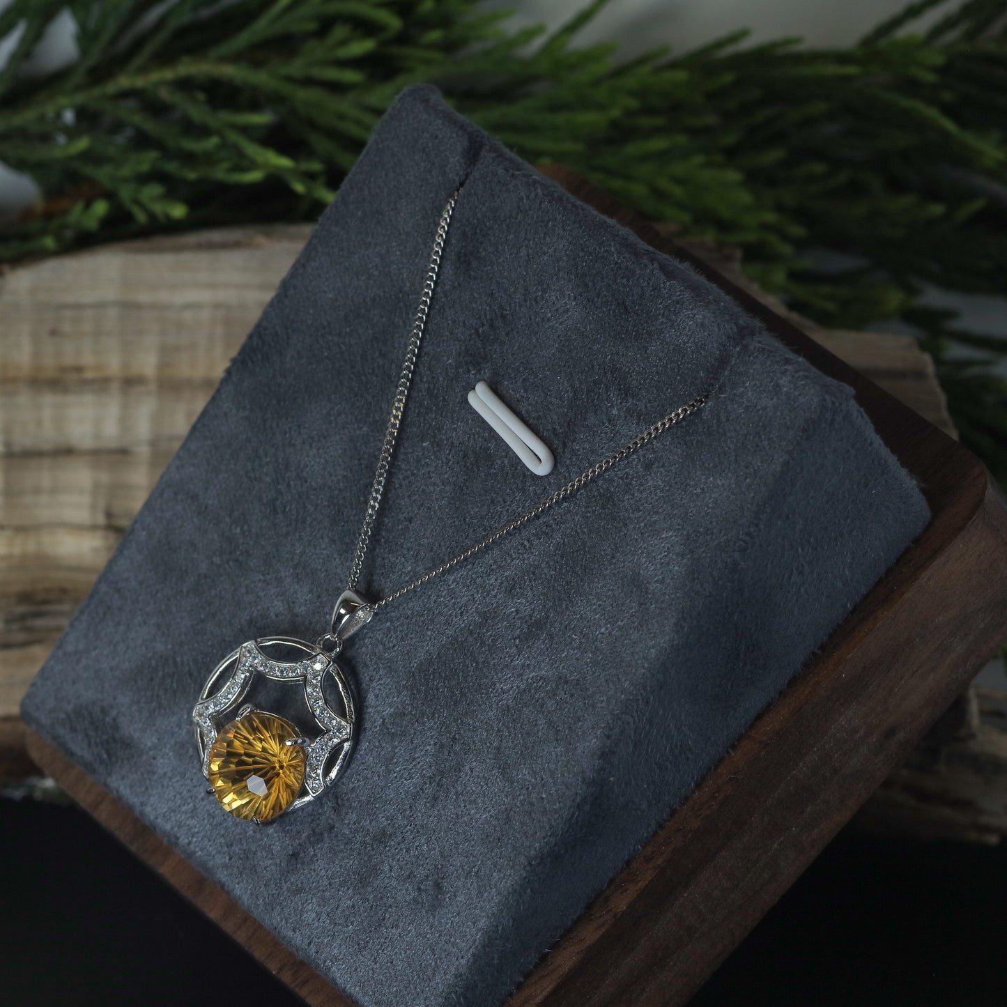 Natural Citrine Sunburst Accent Pendant Necklace