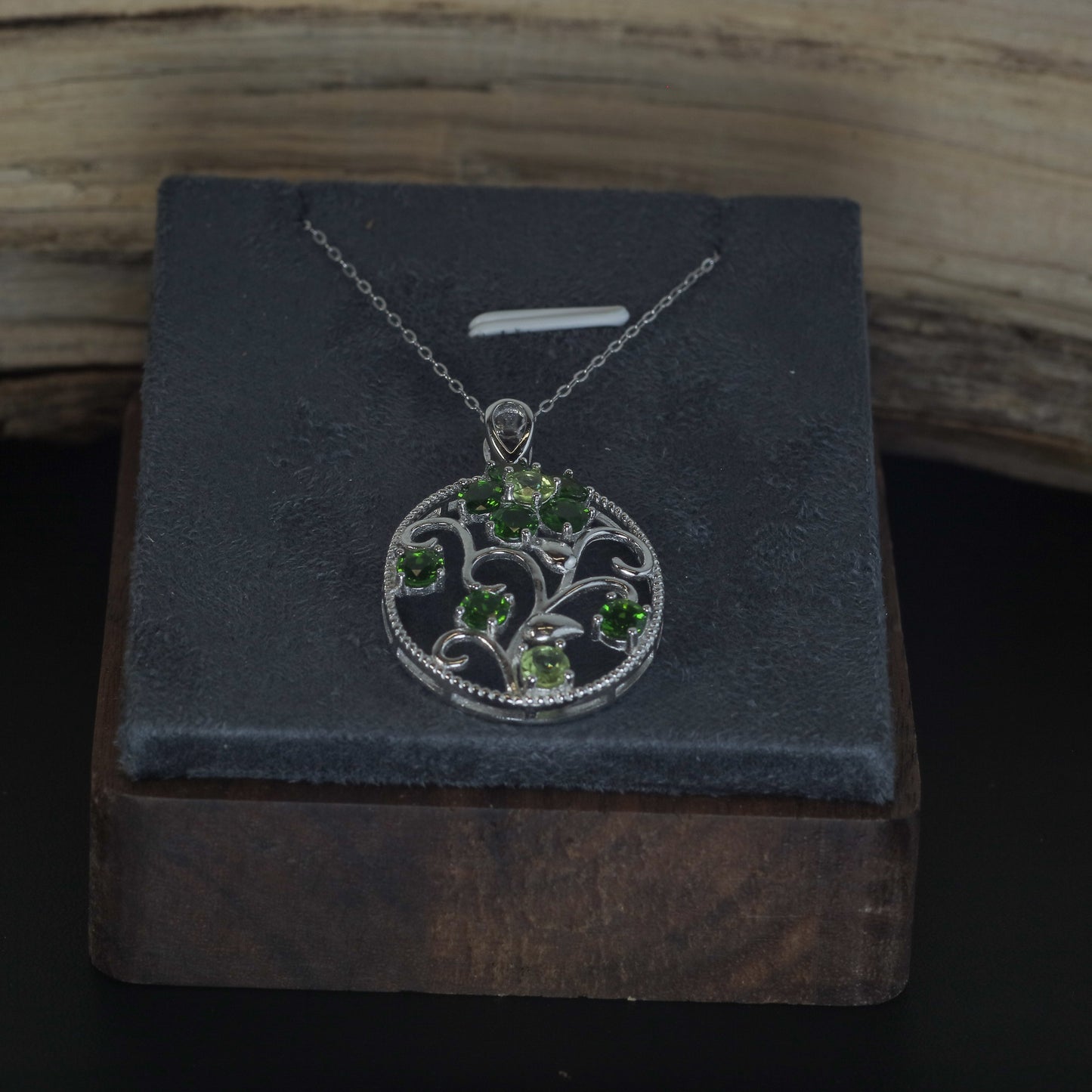 Natural Diopside and Peridot Filigree Pendant Necklace