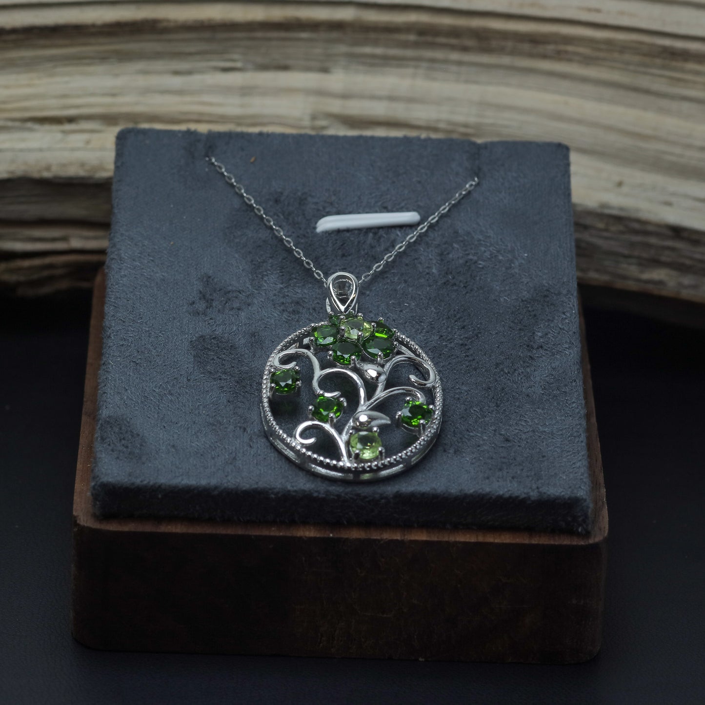 Natural Diopside and Peridot Filigree Pendant Necklace