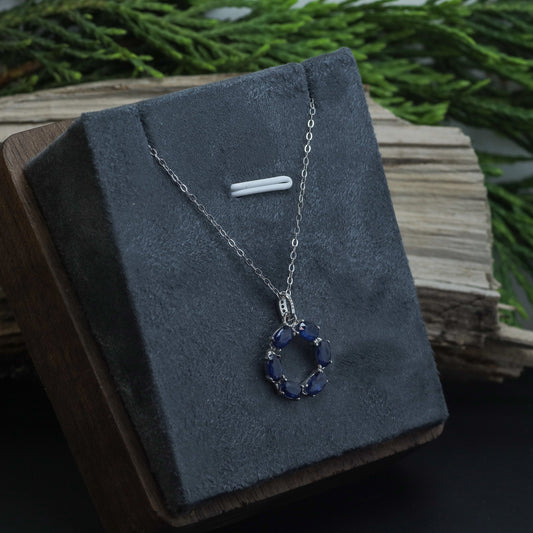 Natural Blue Sapphire Open Circle Pendant Necklace