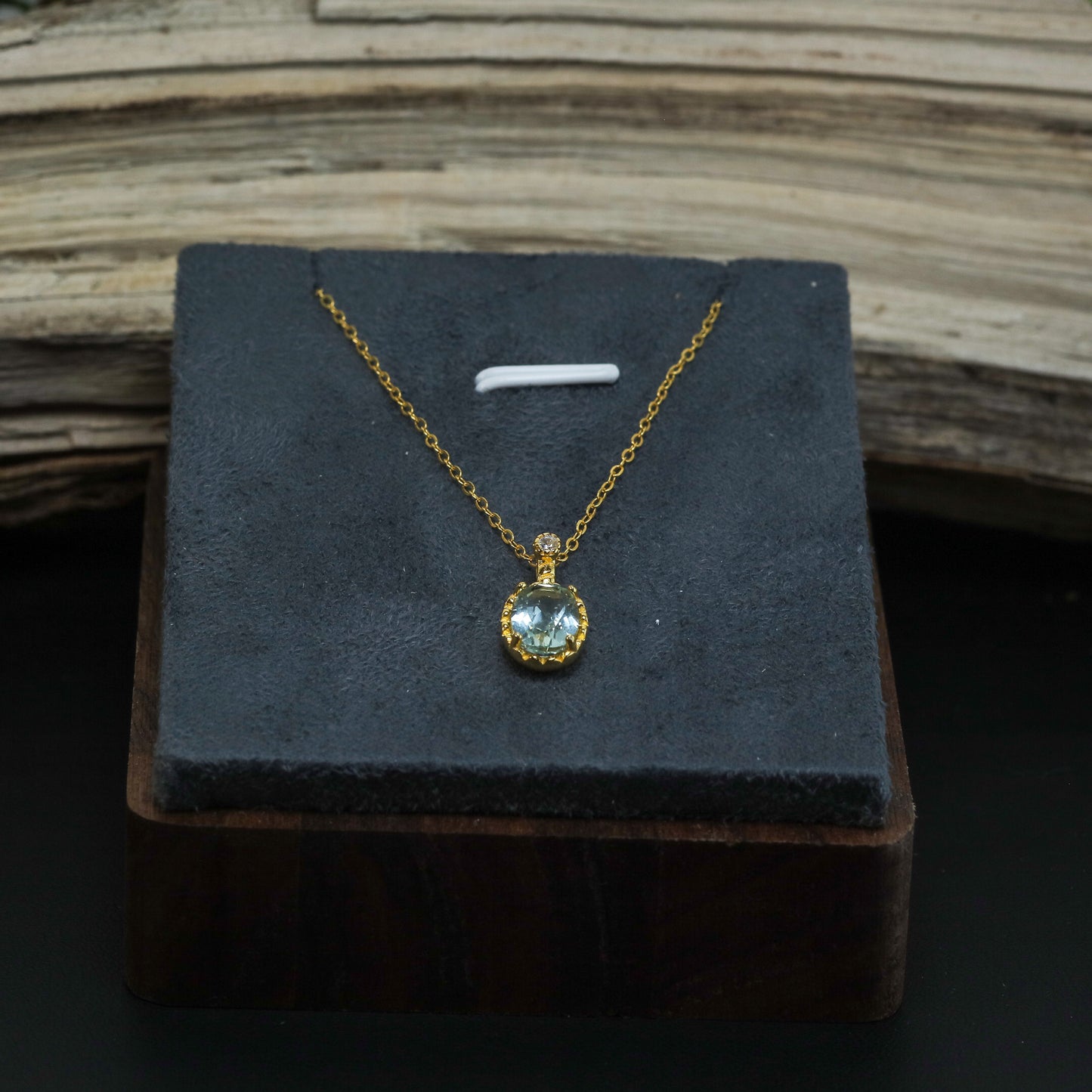 Natural Aquamarine Gold-Plated Solitaire Pendant Necklace