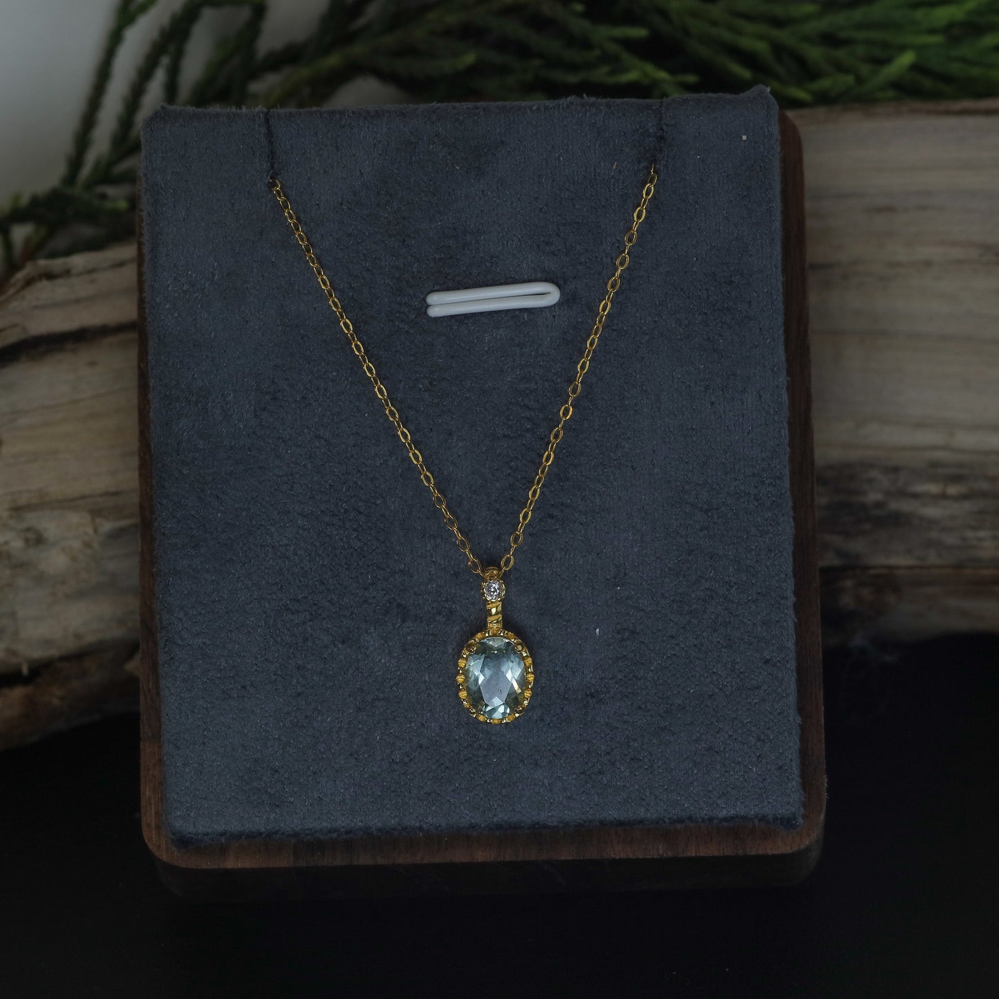 Natural Aquamarine Gold-Plated Solitaire Pendant Necklace