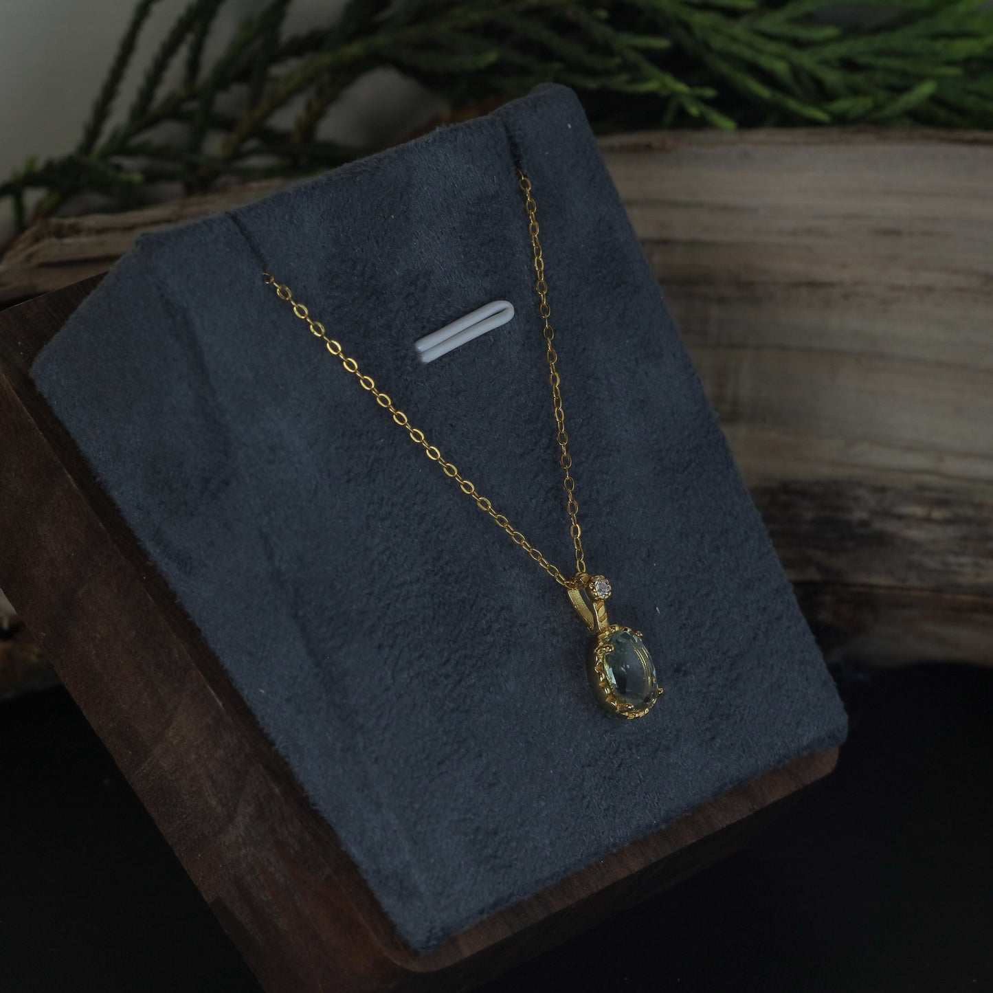 Natural Aquamarine Gold-Plated Solitaire Pendant Necklace