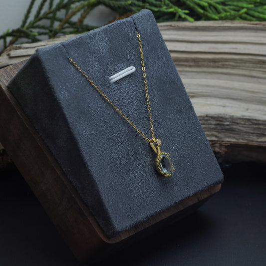 Natural Aquamarine Gold-Plated Solitaire Pendant Necklace