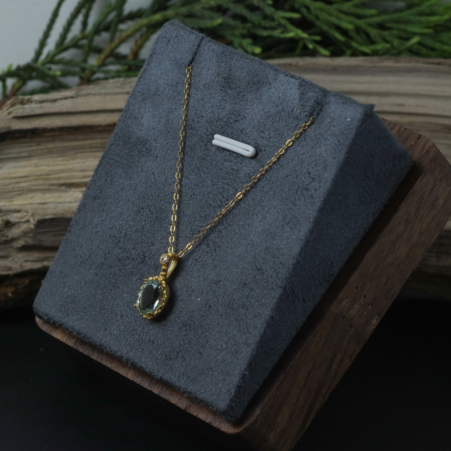 Natural Aquamarine Gold-Plated Solitaire Pendant Necklace