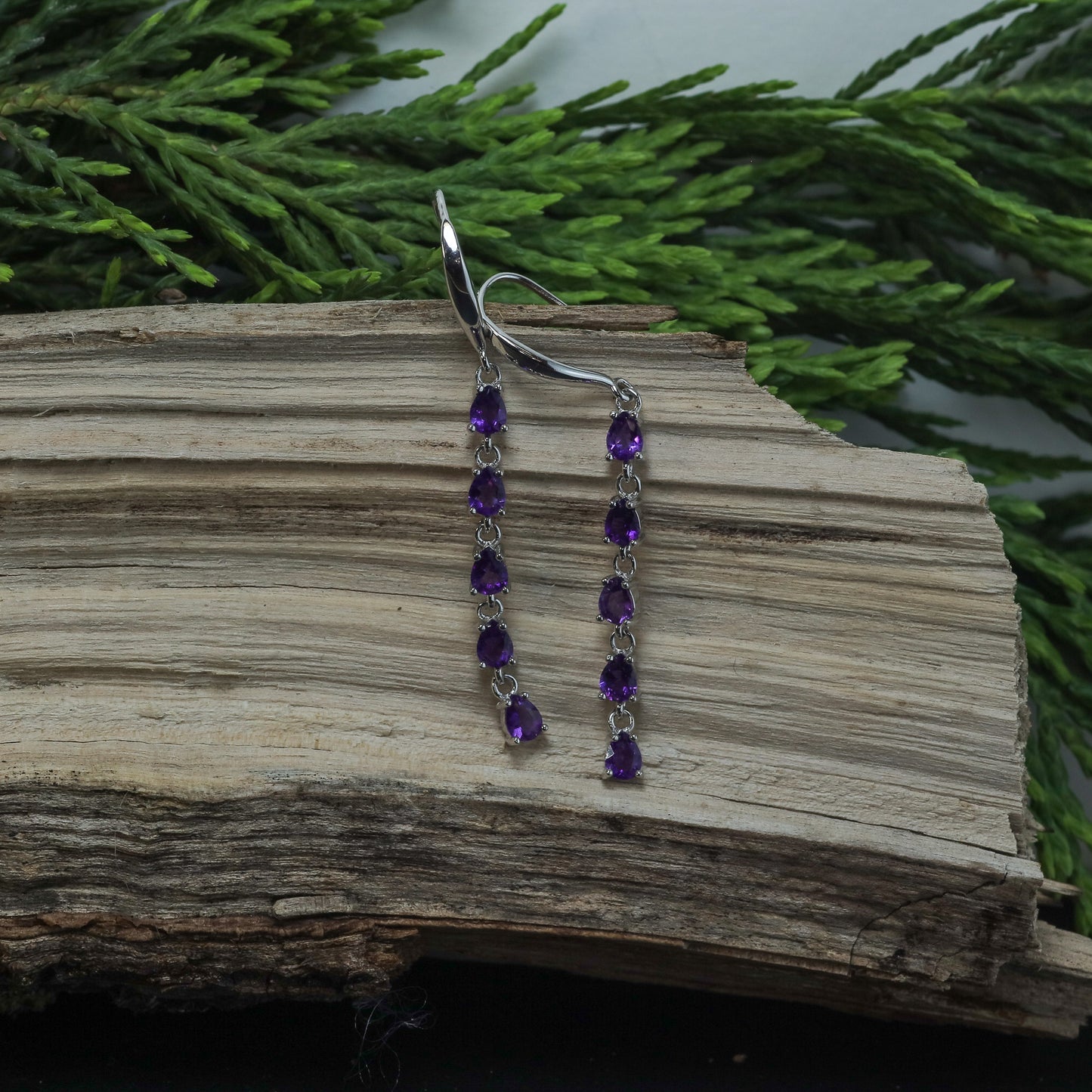 Natural Amethyst Sterling Silver Drop Earrings
