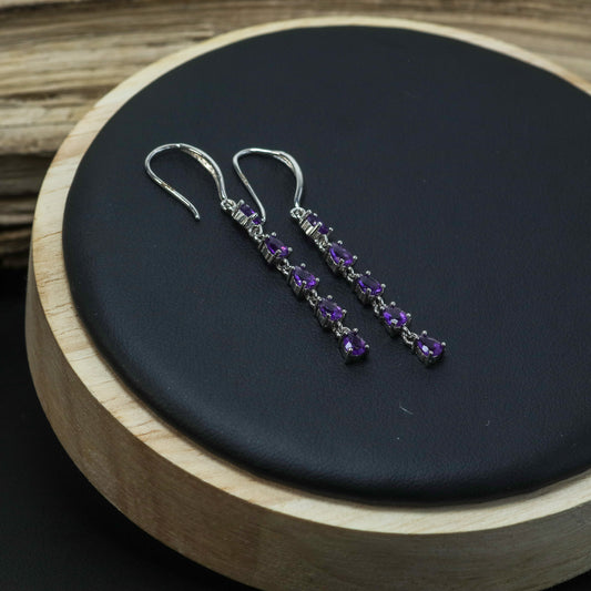 Natural Amethyst Sterling Silver Drop Earrings