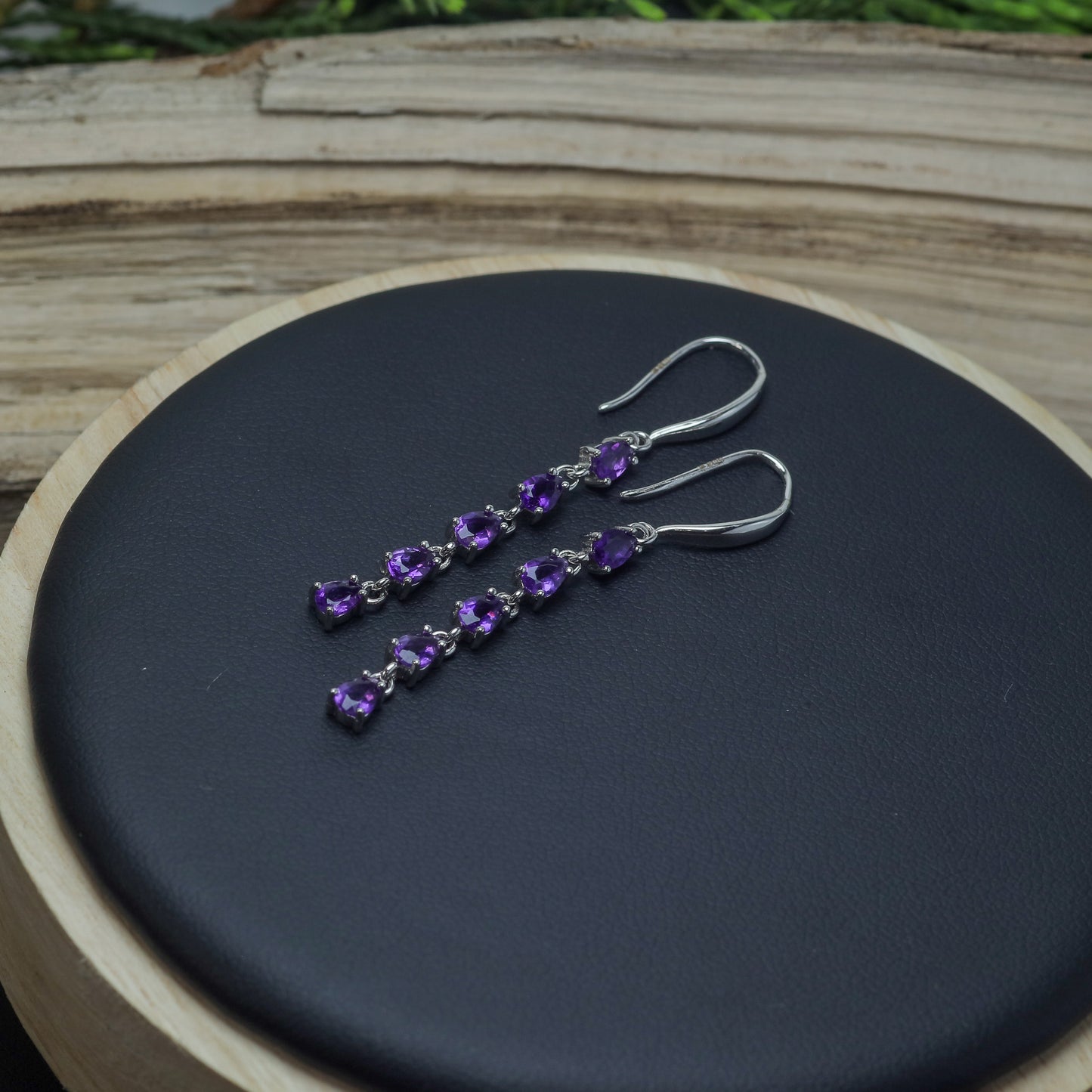 Natural Amethyst Sterling Silver Drop Earrings