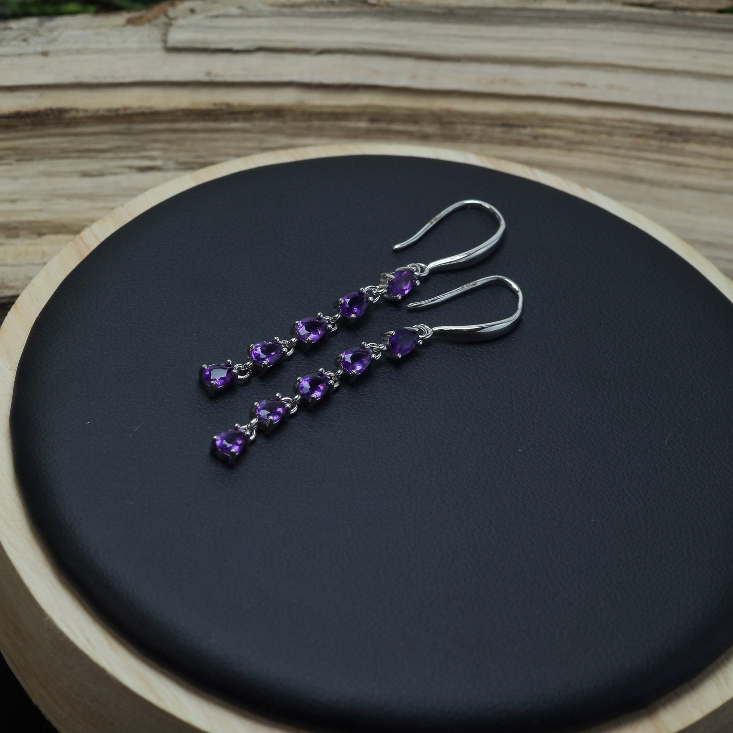 Natural Amethyst Sterling Silver Drop Earrings