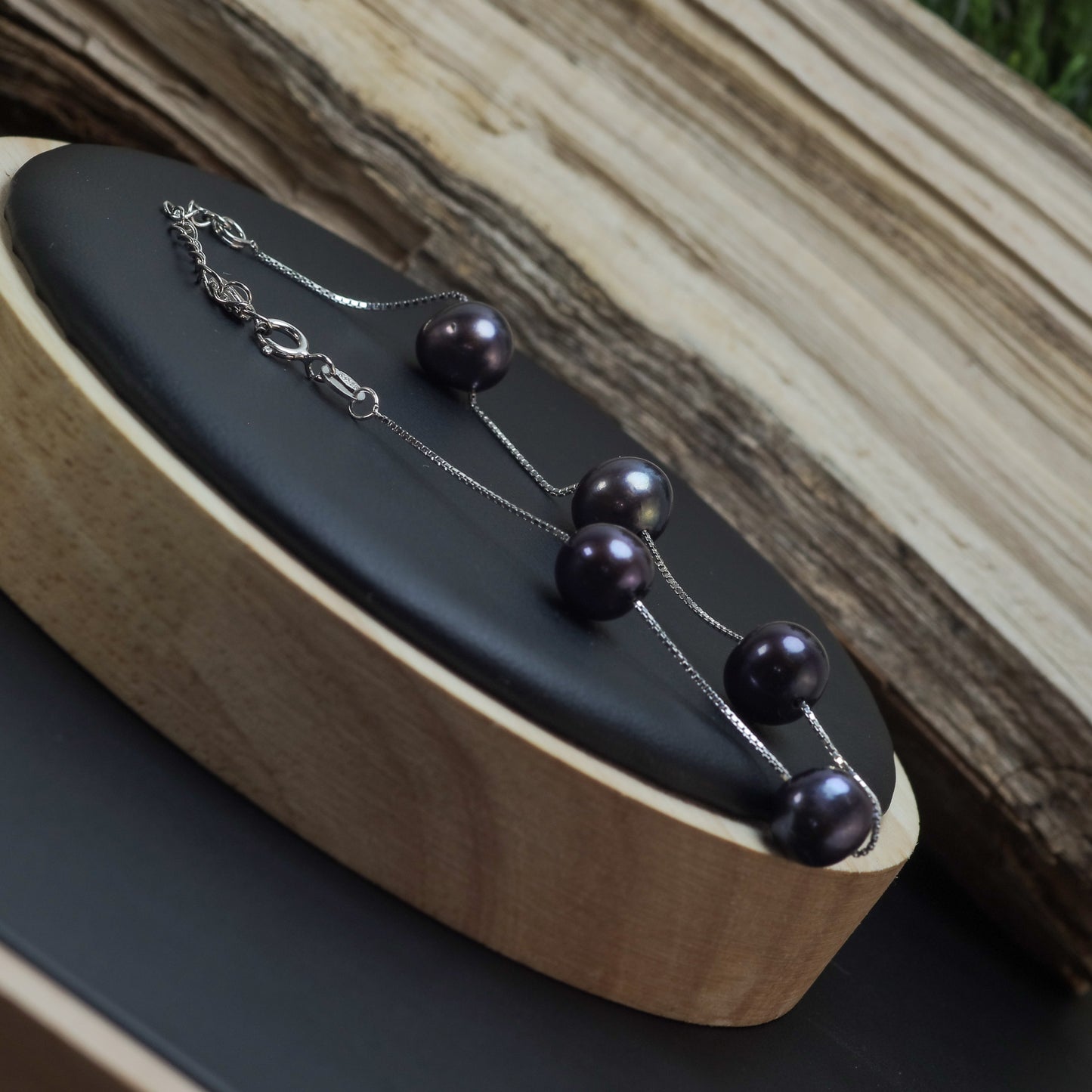 Black Natural Cultured Pearl Station Bracelet