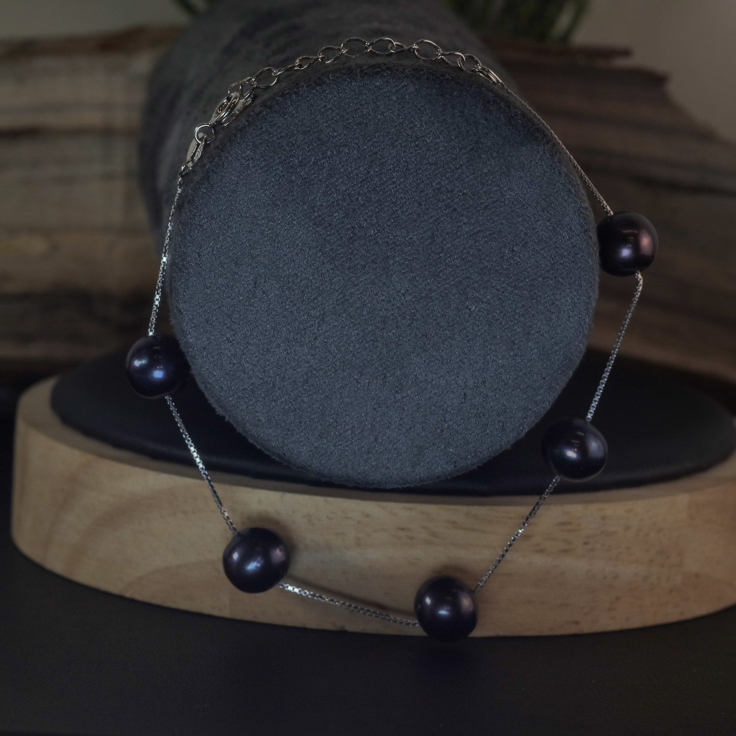 Black Natural Cultured Pearl Station Bracelet
