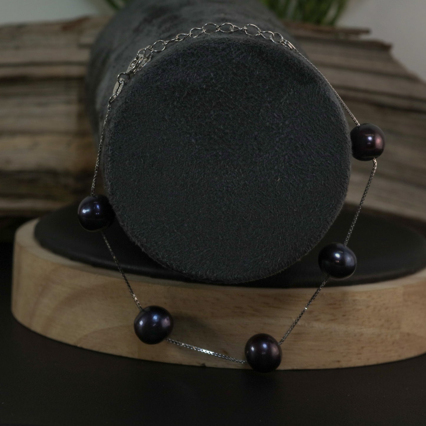 Black Natural Cultured Pearl Station Bracelet