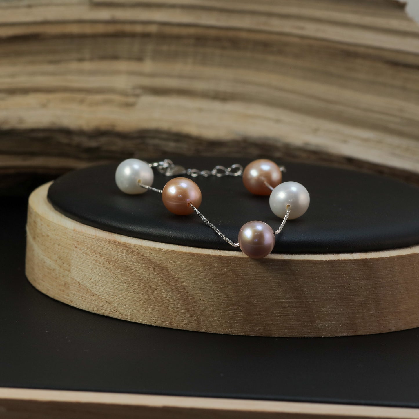 Multi-Tone Natural Cultured Pearl Station Bracelet