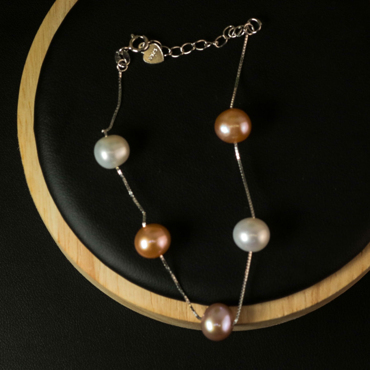 Multi-Tone Natural Cultured Pearl Station Bracelet