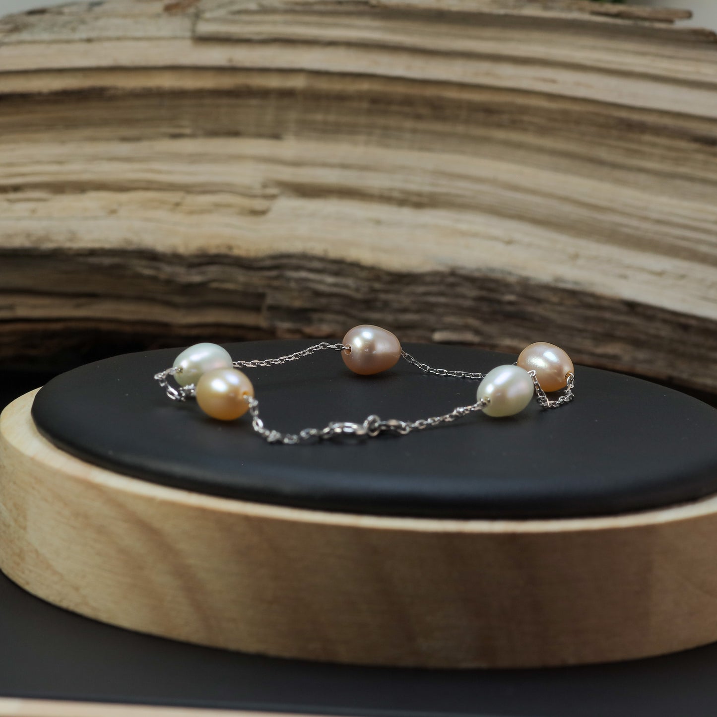 Multi-Tone Natural Cultured Pearl Station Bracelet