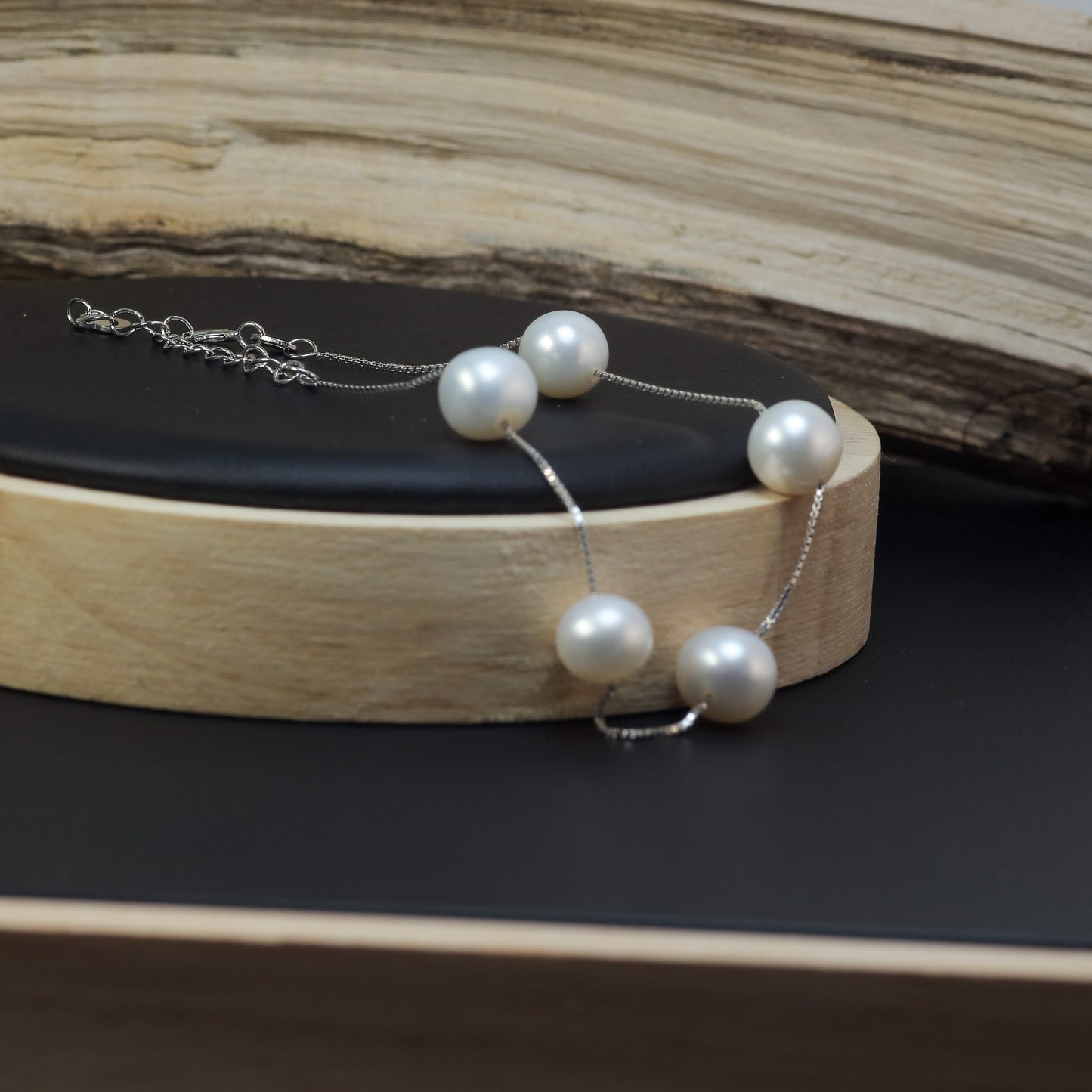 White Natural Cultured Pearl Station Bracelet
