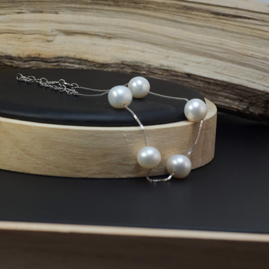 White Natural Cultured Pearl Station Bracelet