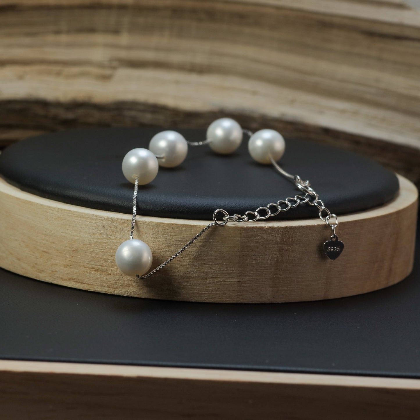 White Natural Cultured Pearl Station Bracelet
