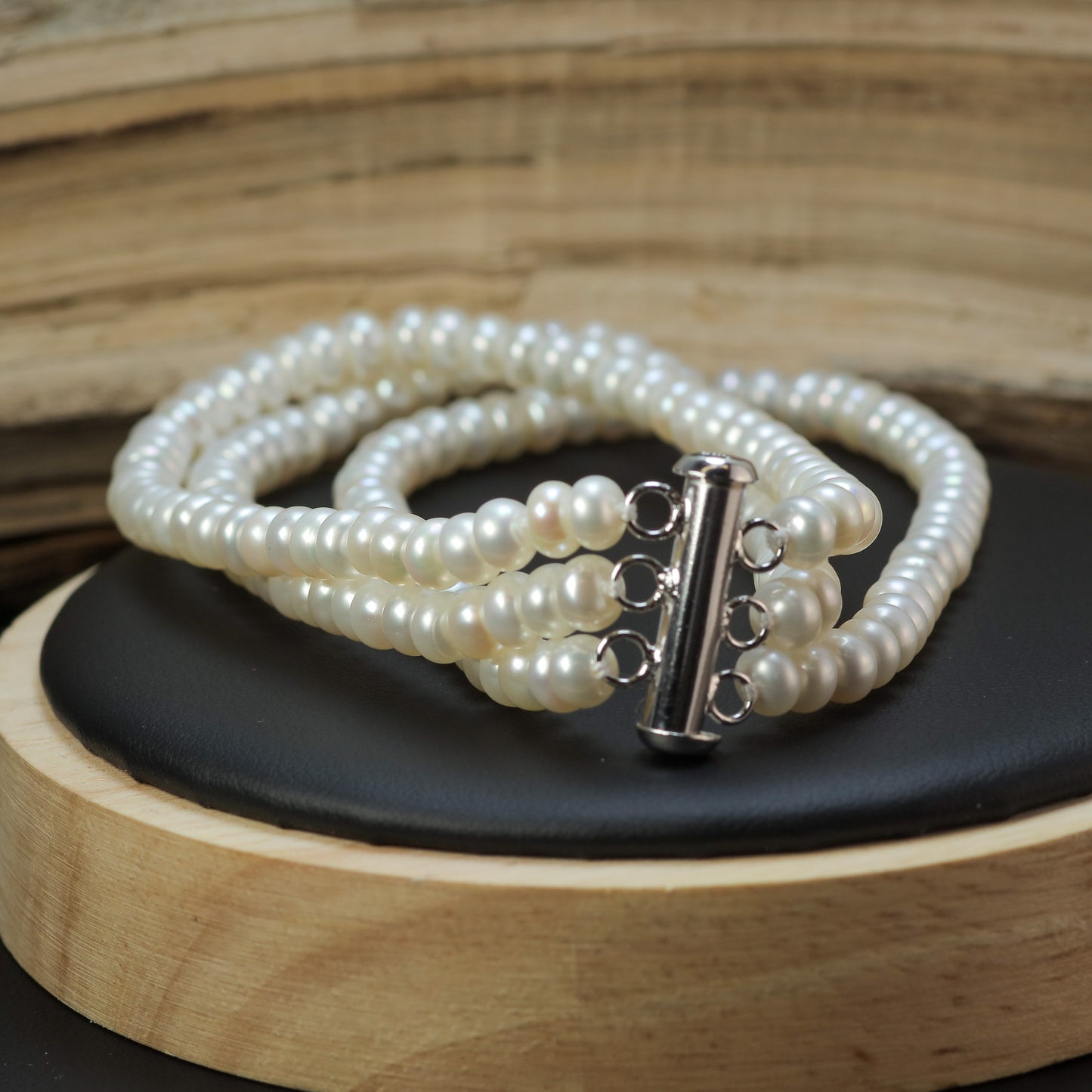 Classic Triple-Strand White Cultured Pearl Cuff Bracelet