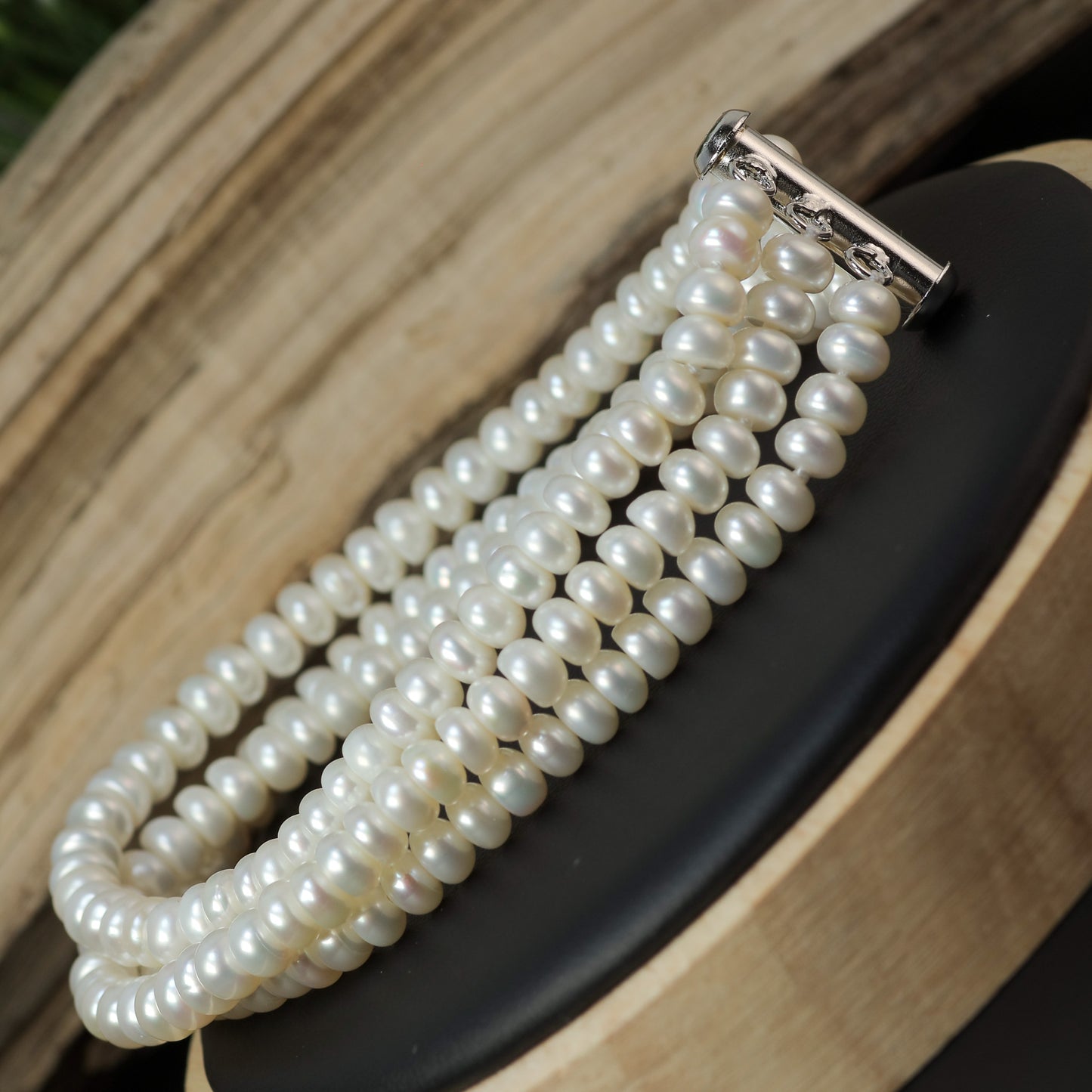 Classic Triple-Strand White Cultured Pearl Cuff Bracelet