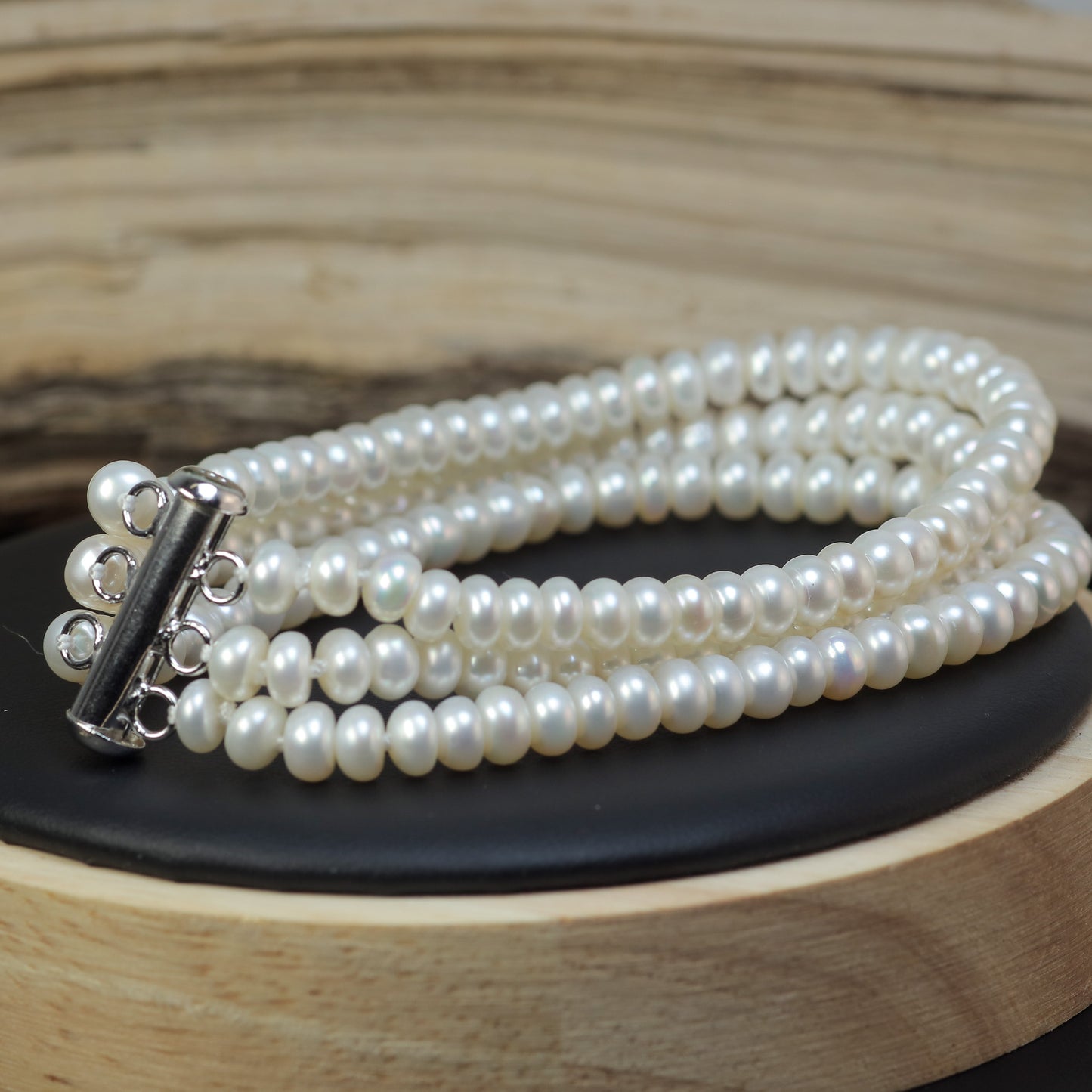 Classic Triple-Strand White Cultured Pearl Cuff Bracelet
