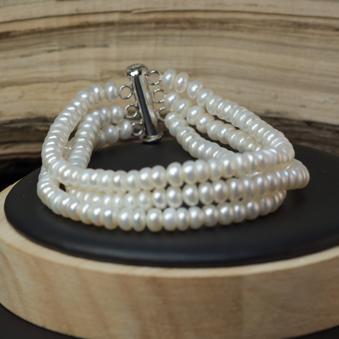 Classic Triple-Strand White Cultured Pearl Cuff Bracelet