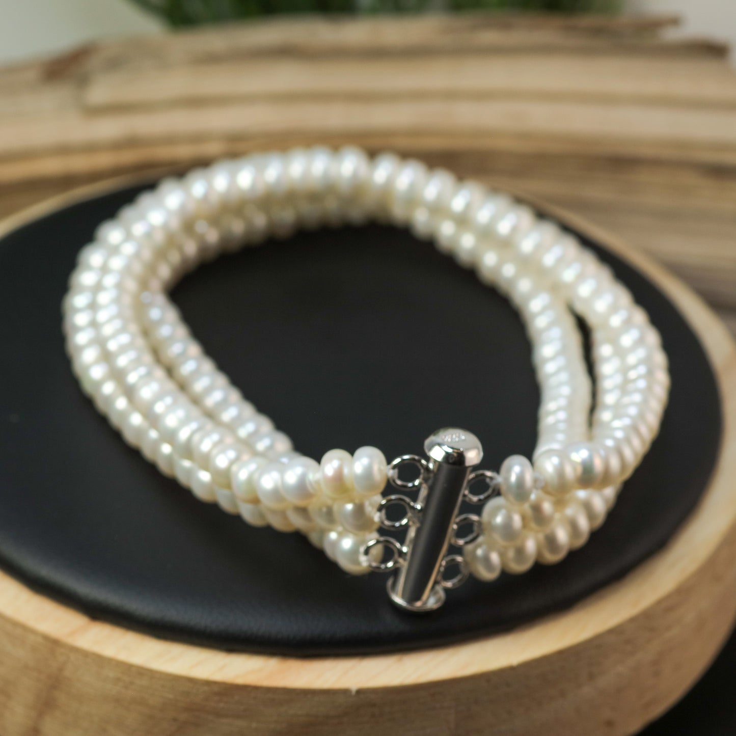 Classic Triple-Strand White Cultured Pearl Cuff Bracelet