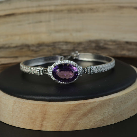 Natural Amethyst Statement Halo Bangle Bracelet