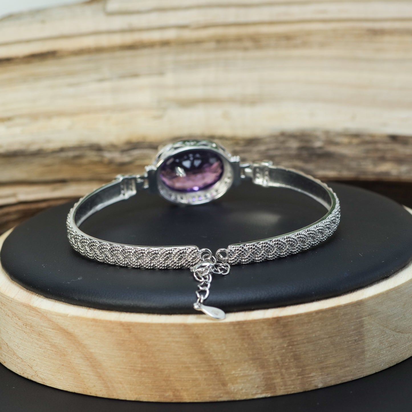 Natural Amethyst Statement Halo Bangle Bracelet
