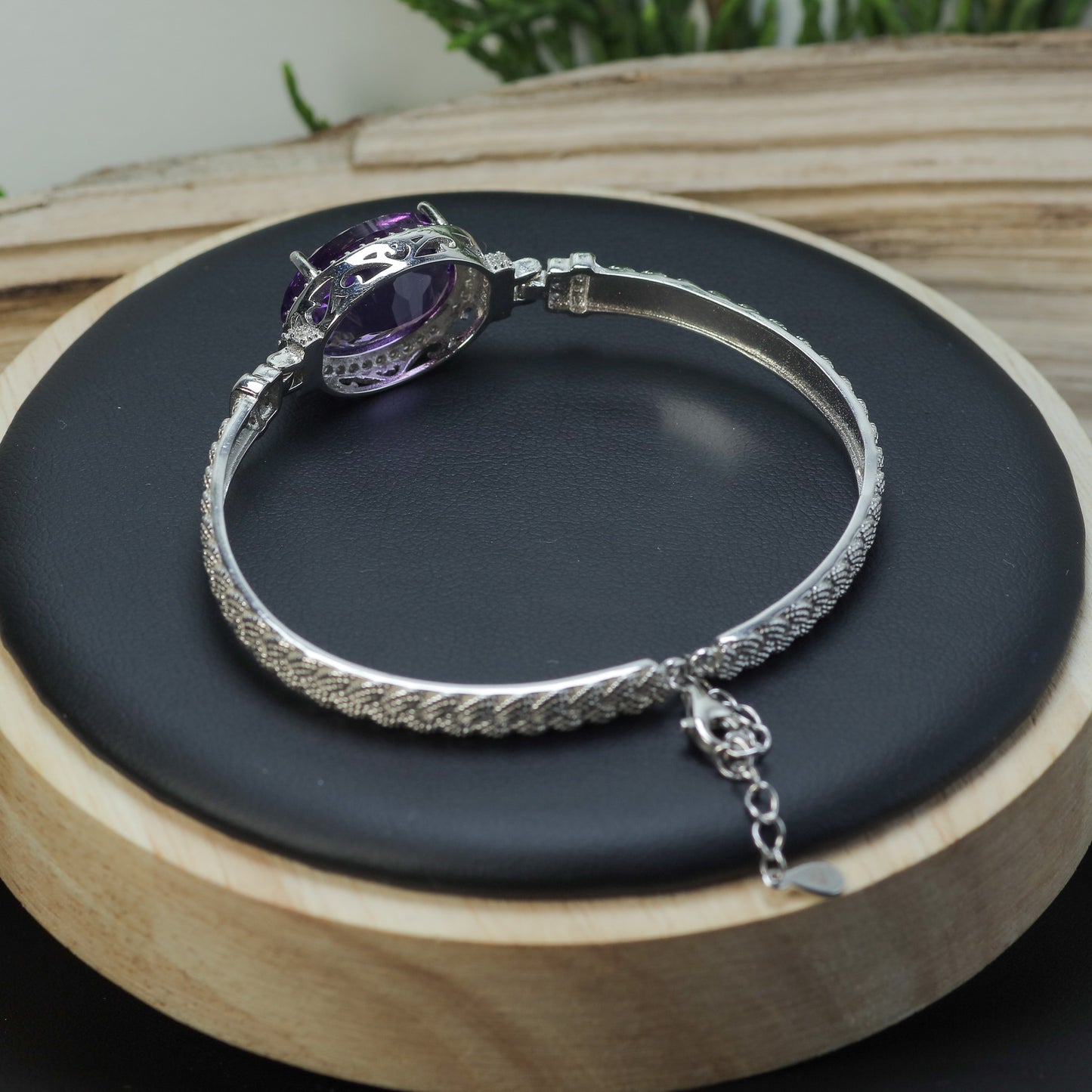 Natural Amethyst Statement Halo Bangle Bracelet