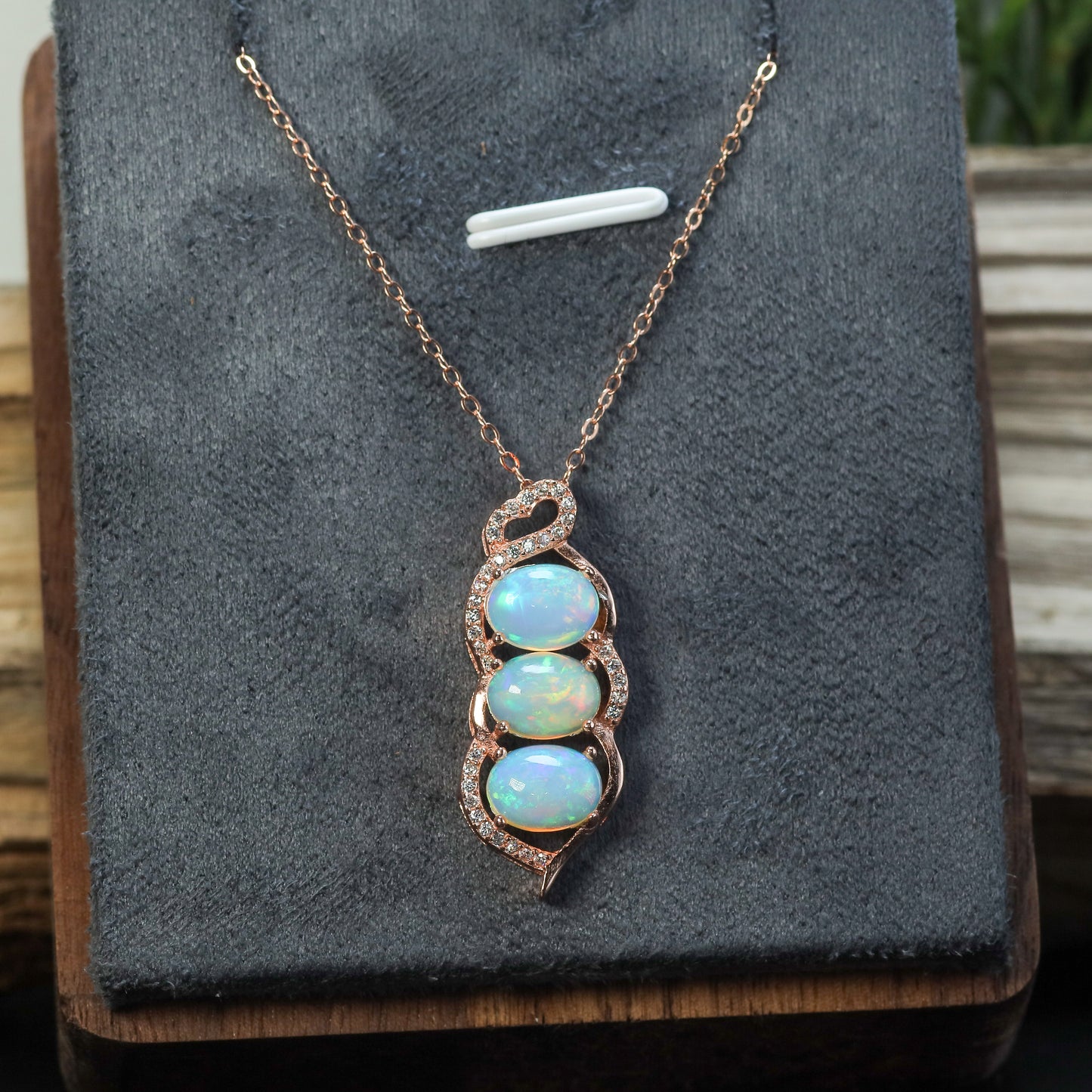 Natural Ethiopian Opal Triple Drop Pendant Necklace (Gold Plated)