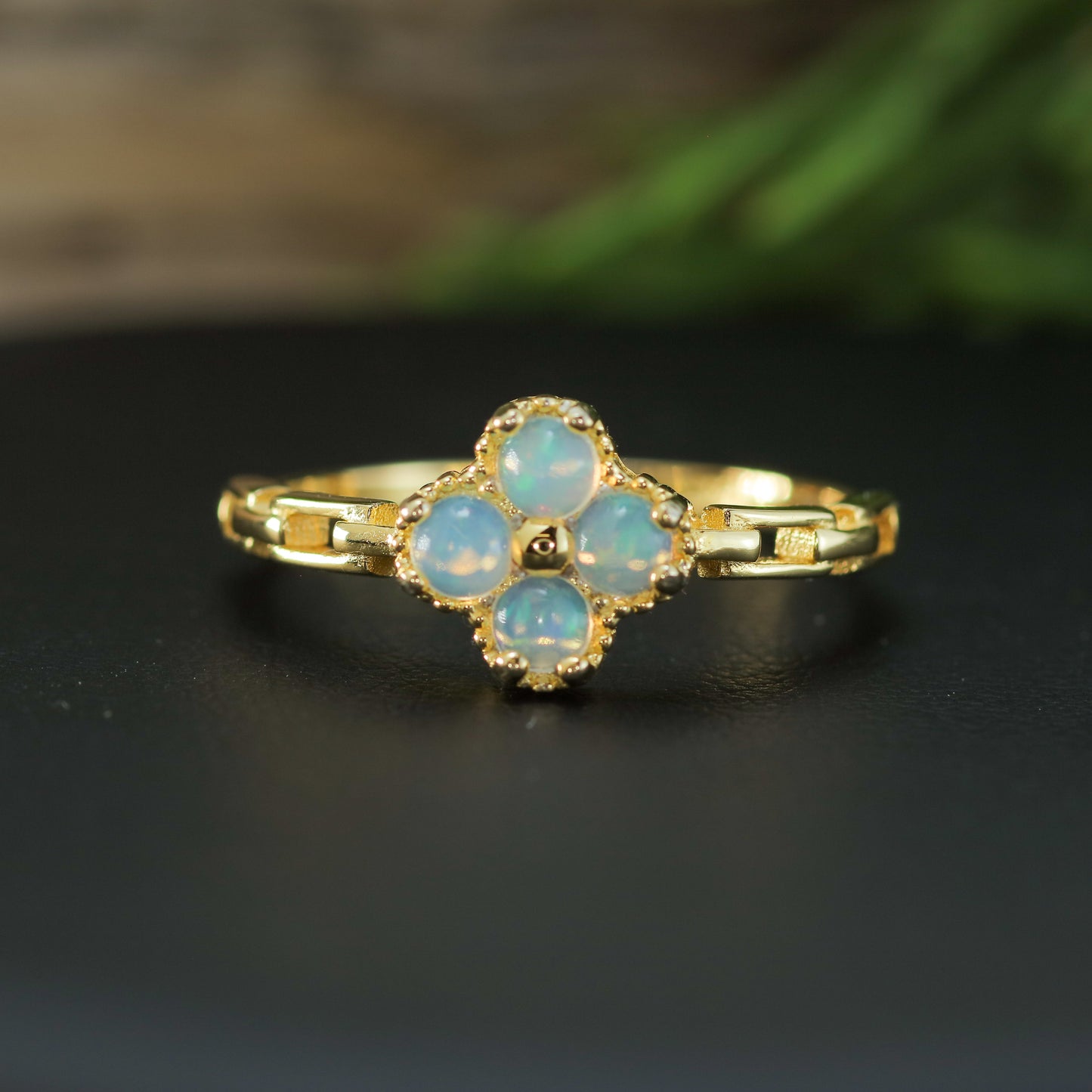 Natural Ethiopian Opal Clover Statement Ring