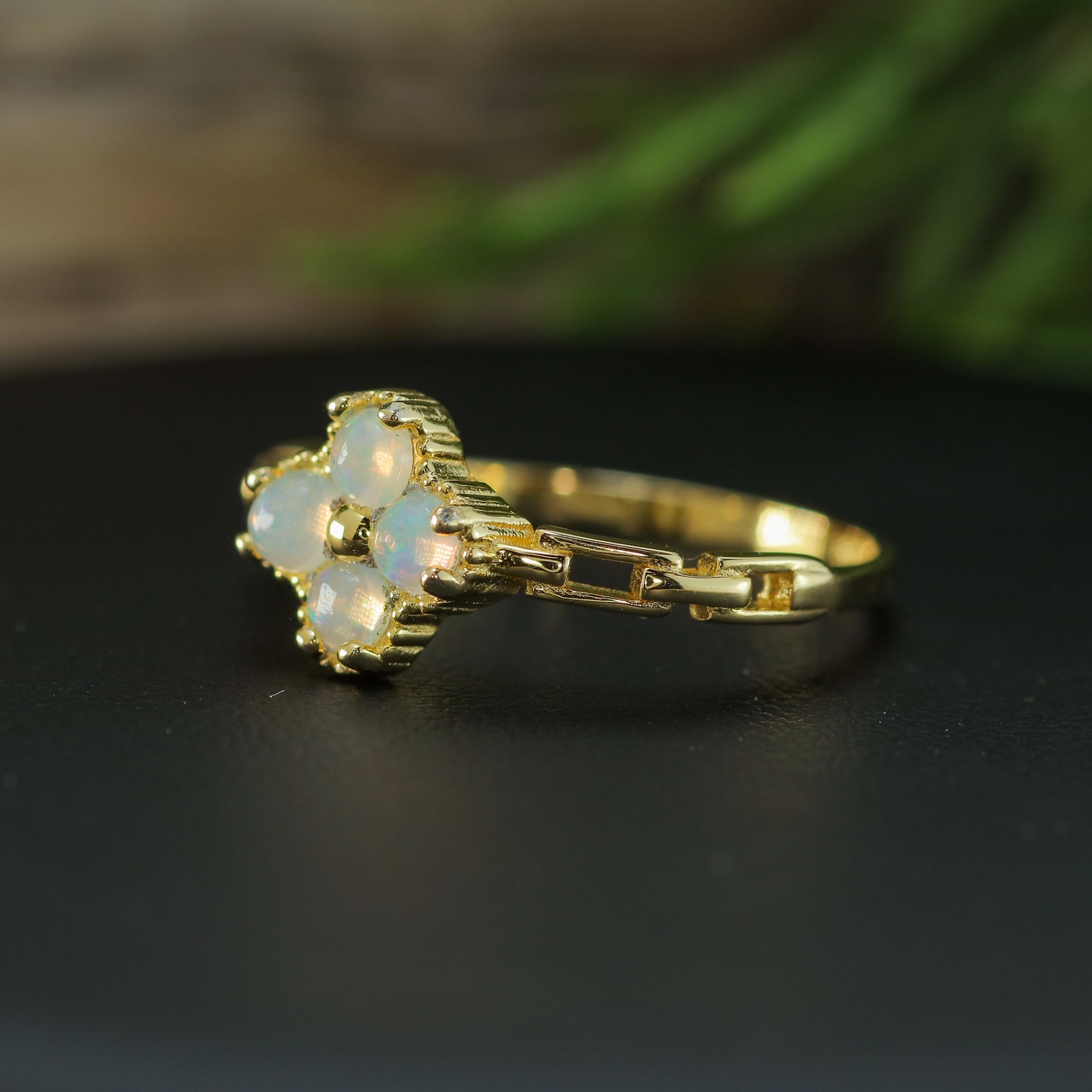 Natural Ethiopian Opal Clover Statement Ring
