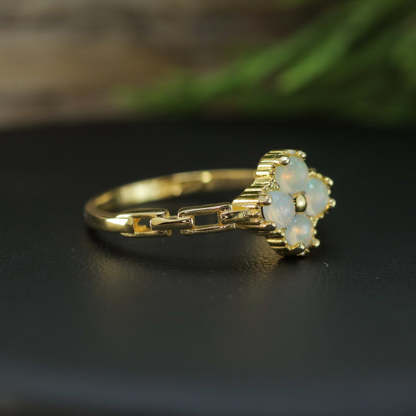 Natural Ethiopian Opal Clover Statement Ring