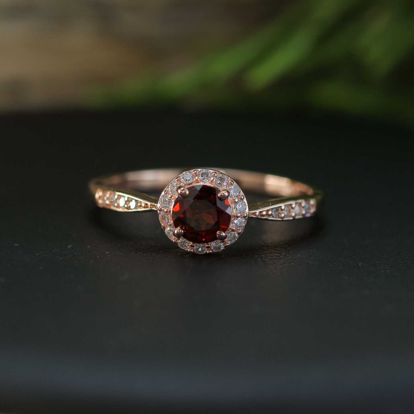 Natural Garnet Halo 925 silver Ring