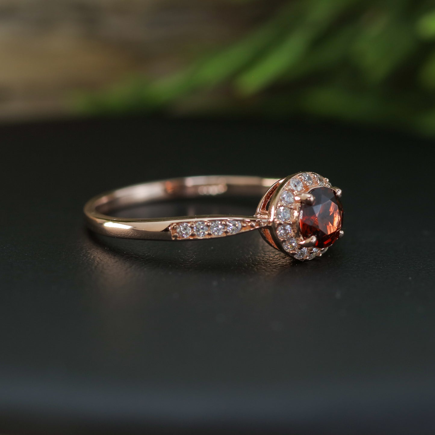 Natural Garnet Halo 925 silver Ring