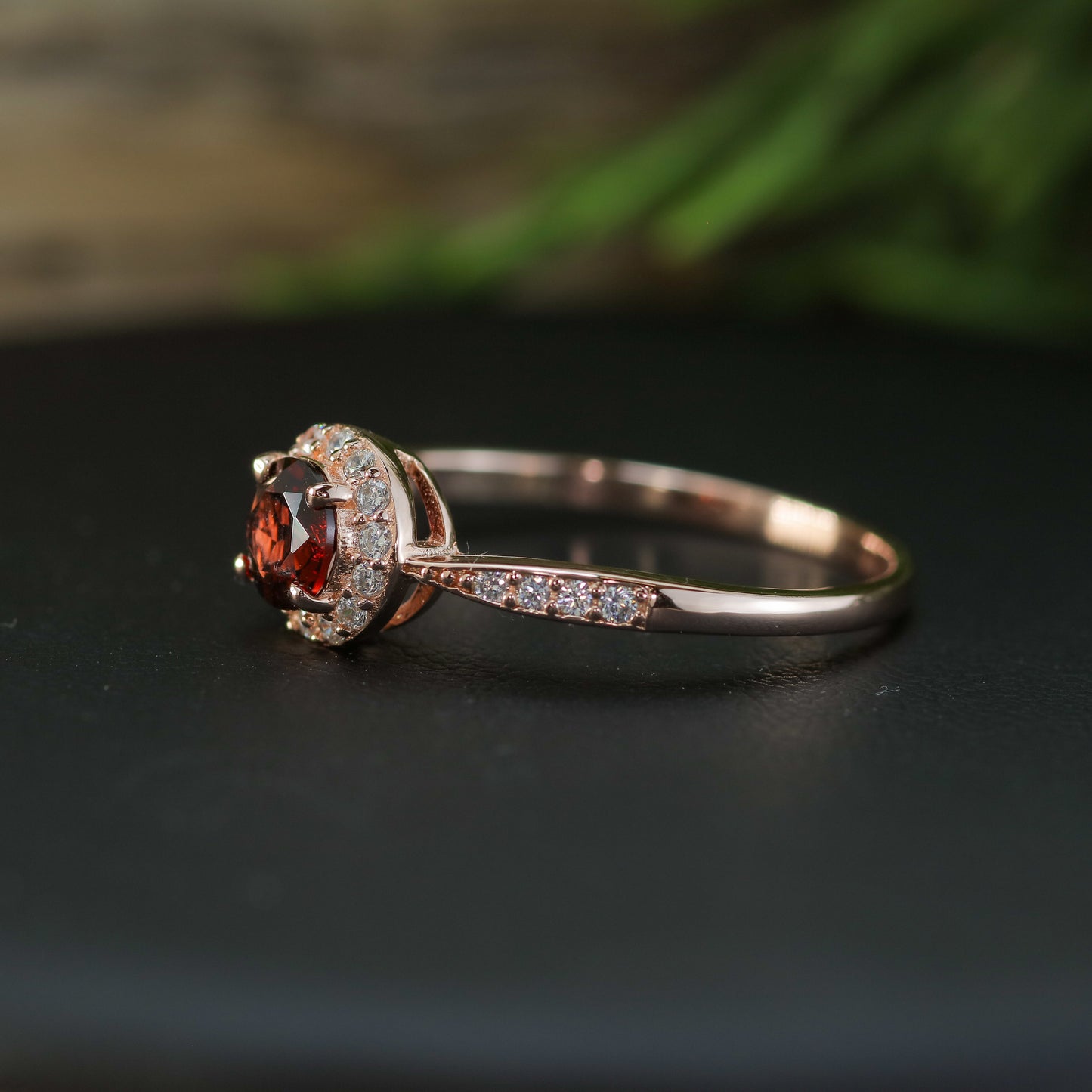 Natural Garnet Halo 925 silver Ring