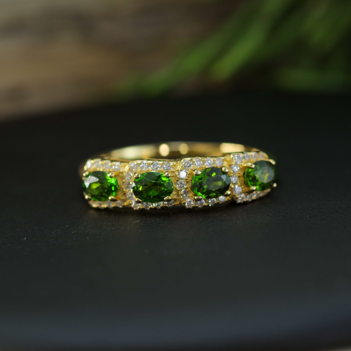 Natural Chrome Diopside 925 silver, Gold plated.