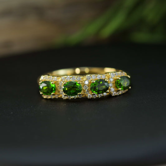 Natural Chrome Diopside 925 silver, Gold plated.