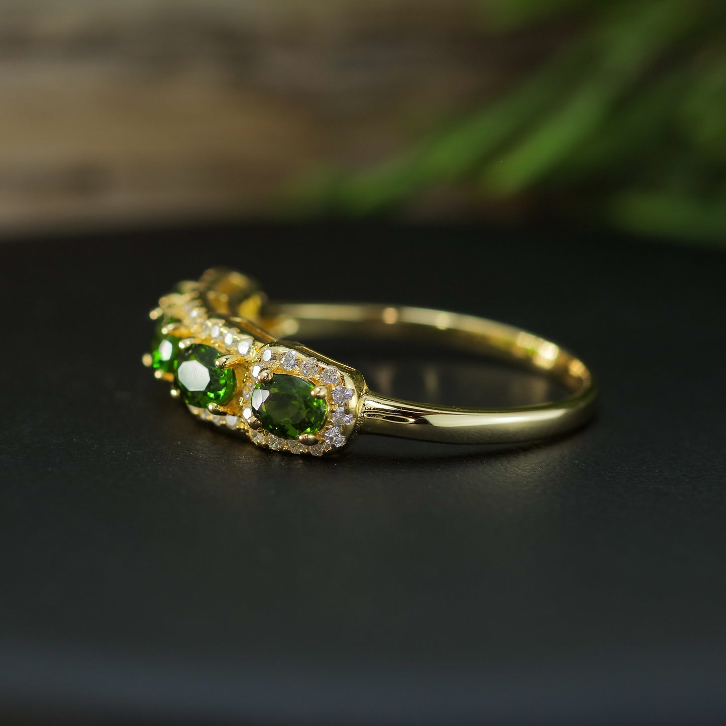 Natural Chrome Diopside 925 silver, Gold plated.
