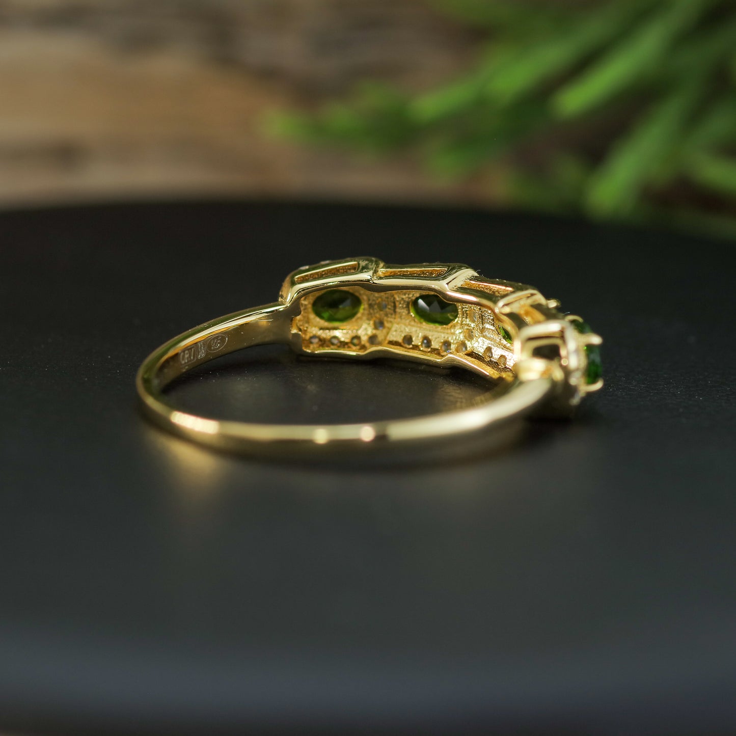 Natural Chrome Diopside 925 silver, Gold plated.