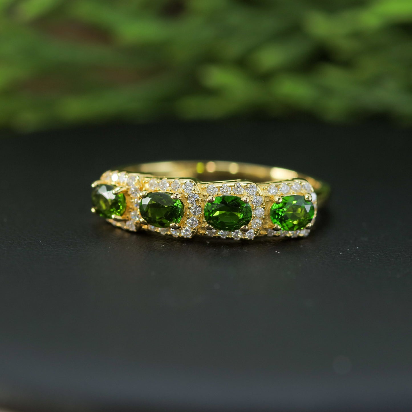 Natural Chrome Diopside 925 silver, Gold plated.