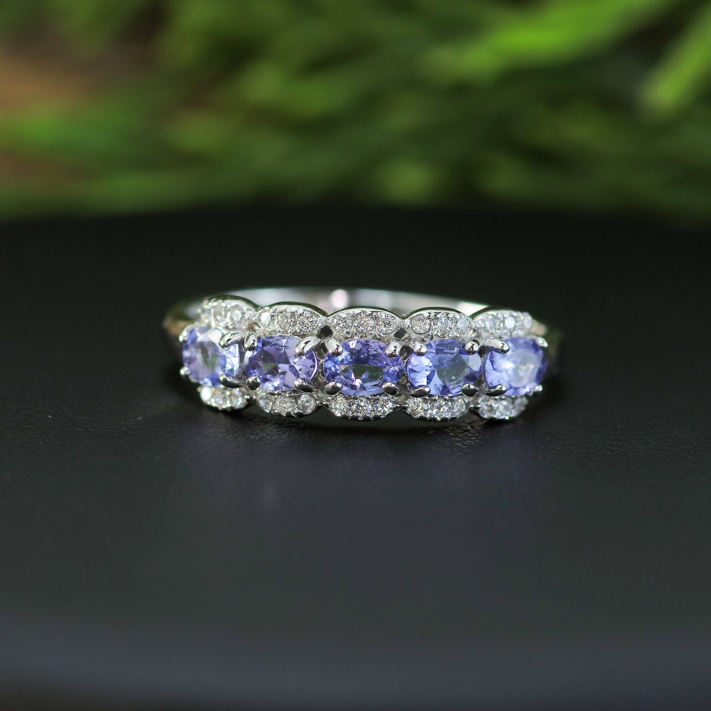 Natural Tanzanite Scalloped Five-Stone Ring