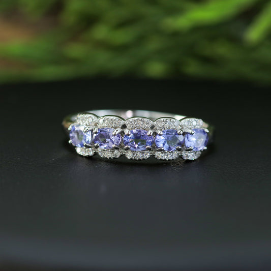 Natural Tanzanite Scalloped Five-Stone Ring