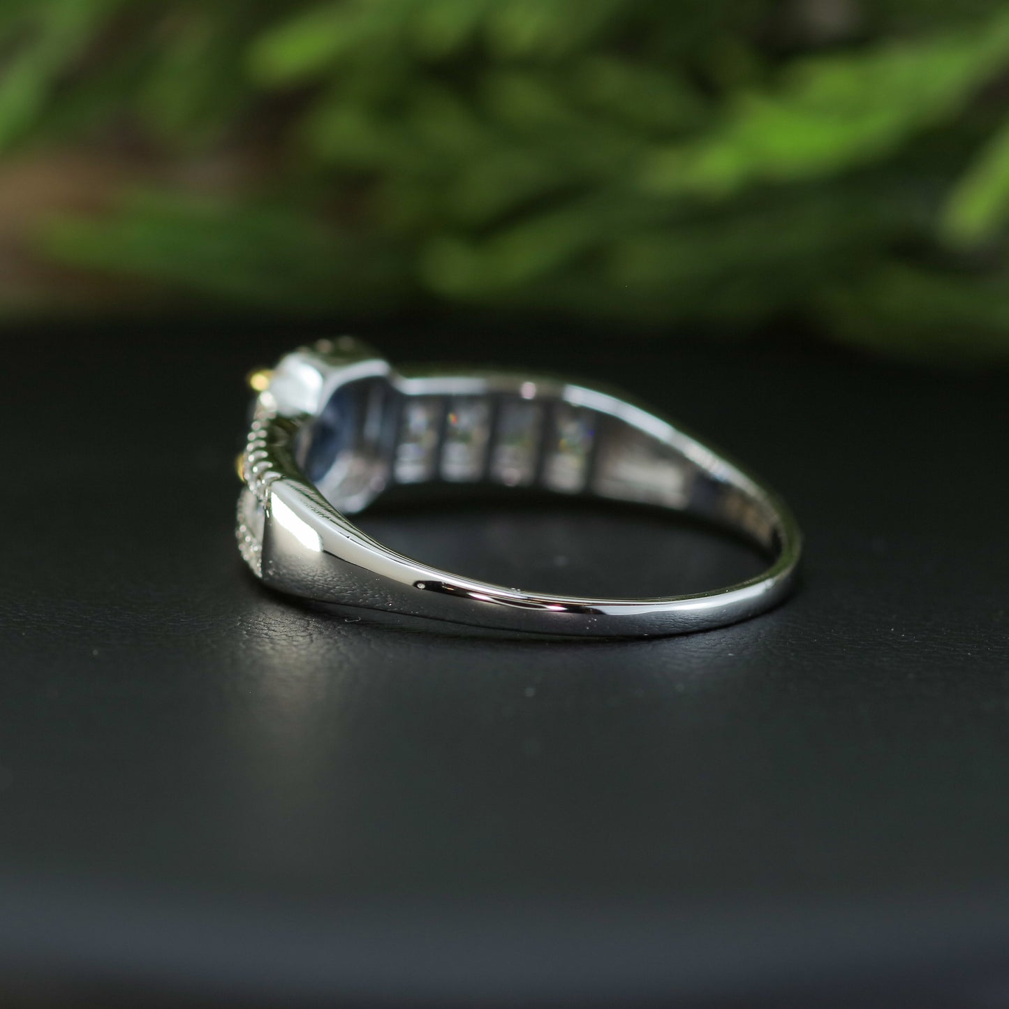 Natural Blue Sapphire Mixed-Cut, CZs Accent Ring