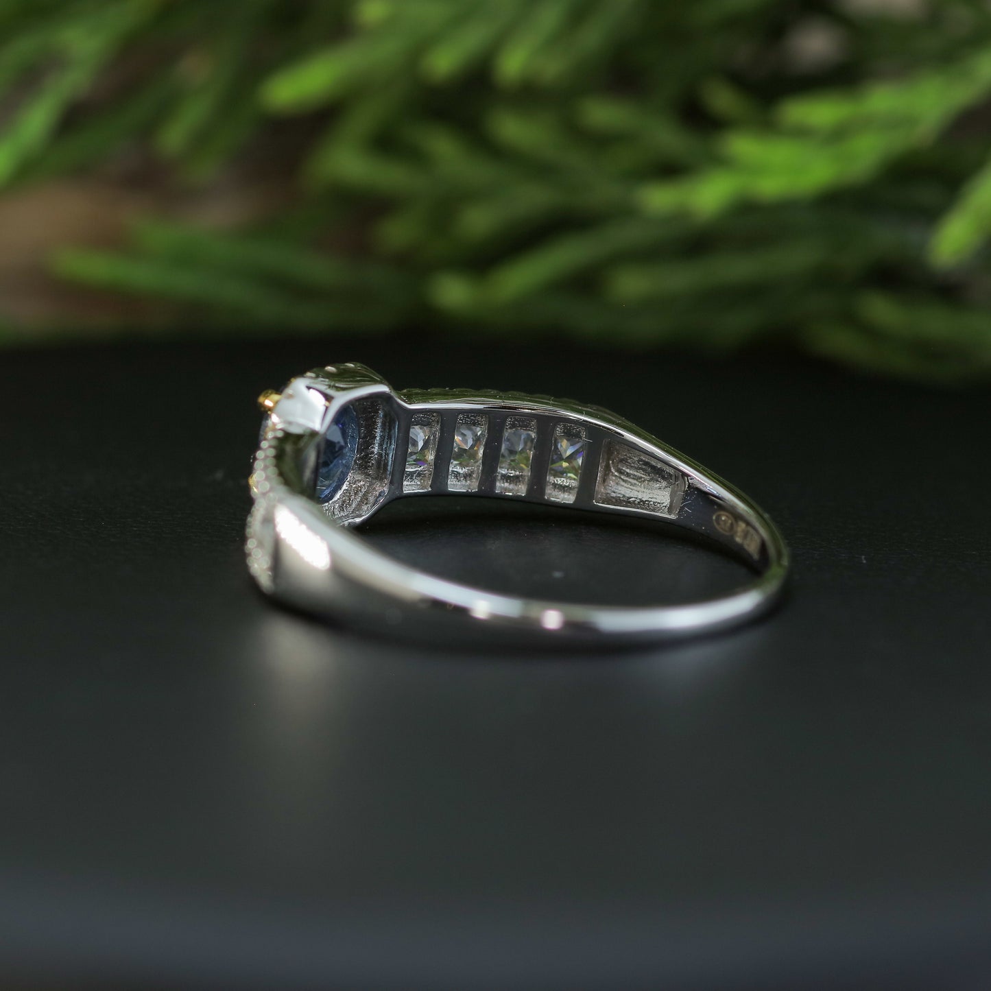 Natural Blue Sapphire Mixed-Cut, CZs Accent Ring