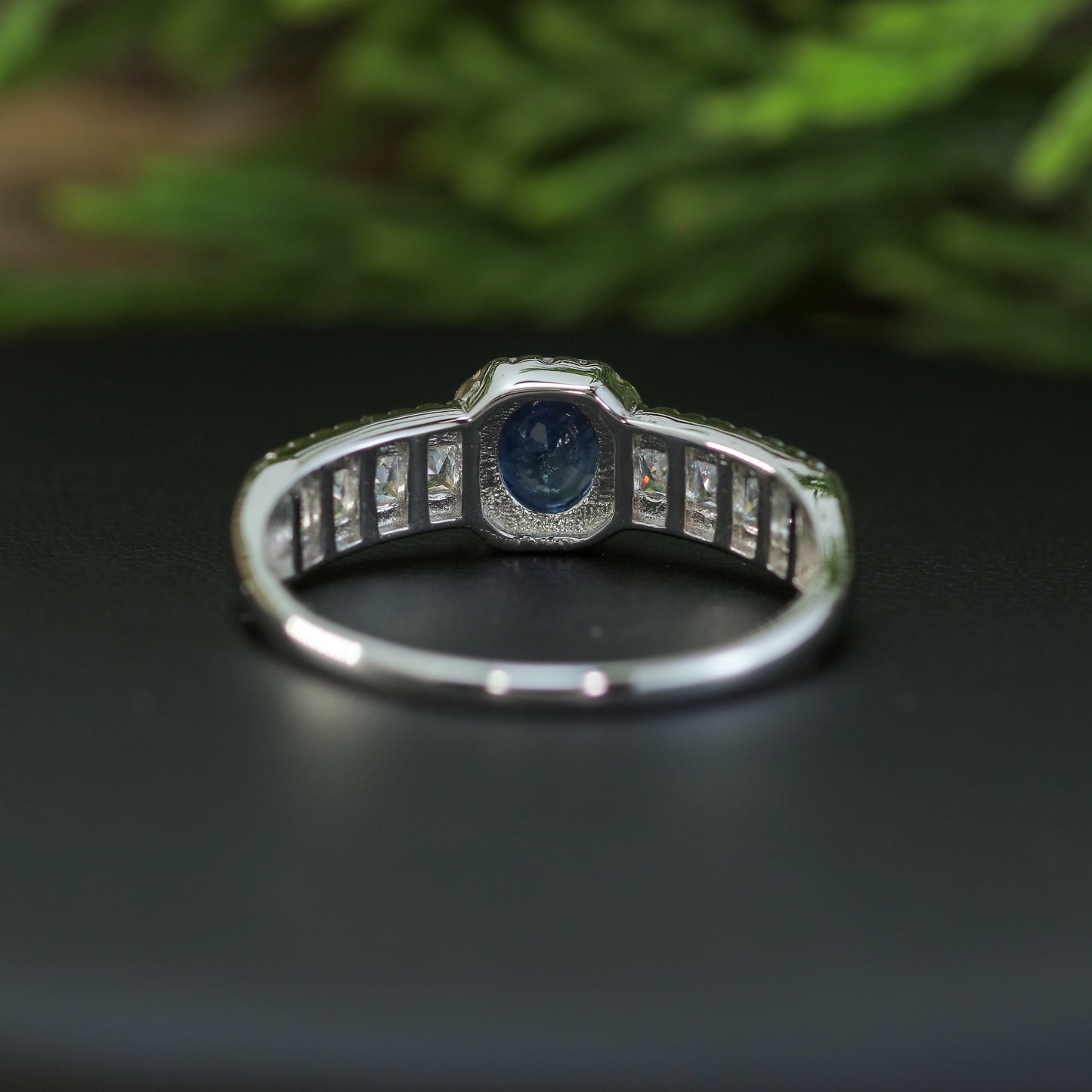 Natural Blue Sapphire Mixed-Cut, CZs Accent Ring
