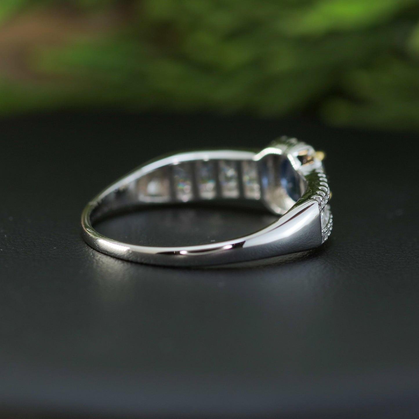 Natural Blue Sapphire Mixed-Cut, CZs Accent Ring